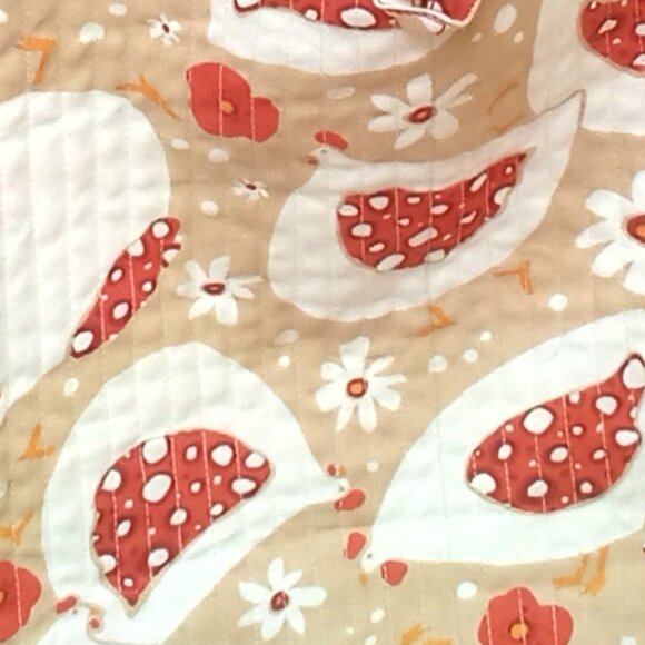 Handmade Tote Chickens  Flowers Striped Handles Polka Dot Lining. 21" X 13" NWOT - Picture 11 of 11